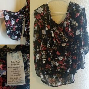 Time and Tru Black and Pink Floral OTS Top